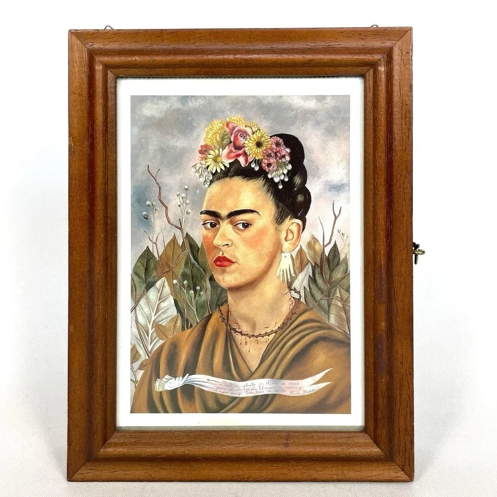 Frida Kahlo Wooden Key Box Wall Mount Storage Cabinet 5 Hooks Frame